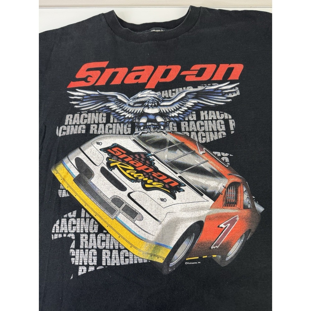 Mens Snap-On Tools Racing T-Shirt Size XL Vintage Y2K Black NASCAR Eagle